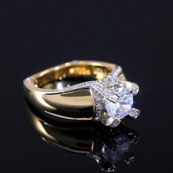 New Yellow Gold Plated Round Cut Diamond Ring - Picture 4 of 6
